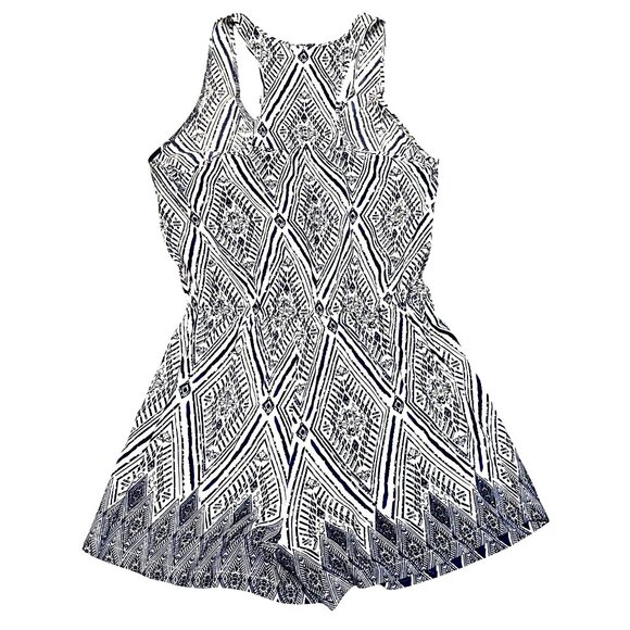 CCC Wide Leg Summer Romper Sleeveless Blue White Casual Geometric Print Size Sm - Picture 2 of 3